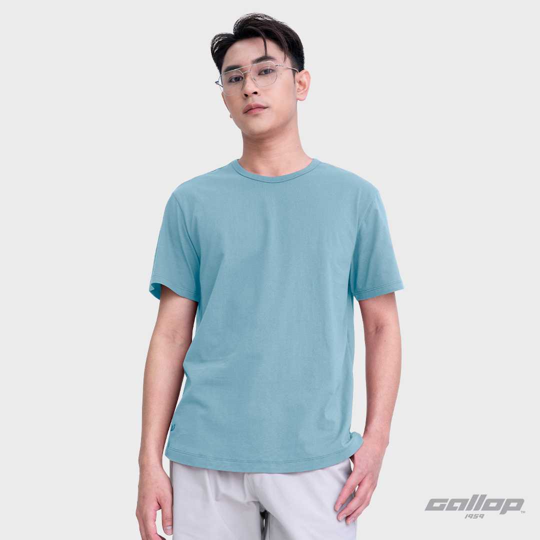 GALLOP : Men's Wear เสื้อยืดคอกลมชายโค้ง (Round-necked) รุ่น GBT9002 สี Smoke Blue - สโมคบลู