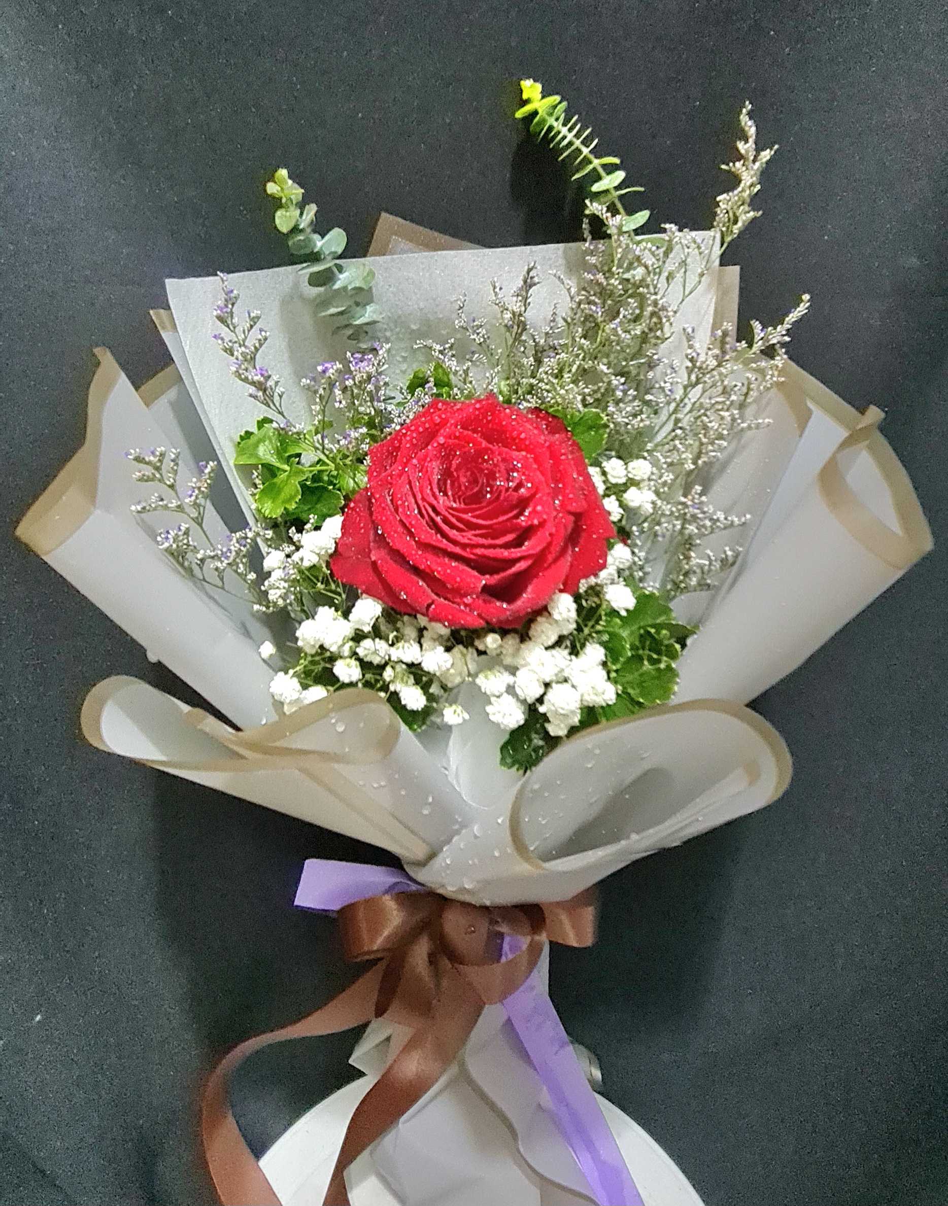 ช่อดอกไม้สดดอกกุหลาบ 1ดอก