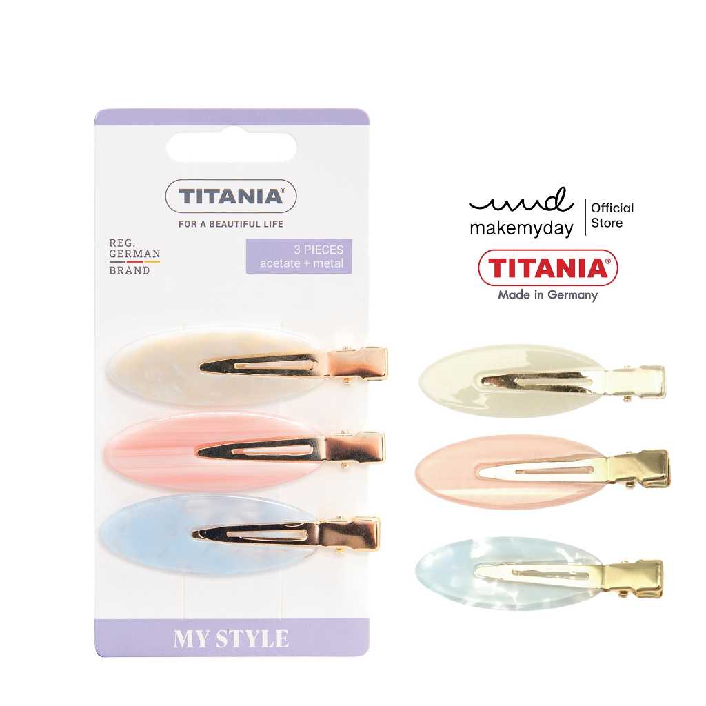 TITANIA กิ๊บติดผม กิ๊บแต่งหน้า ไม่ทิ้งรอย สี Pastel Trio นำเข้าจากเยอรมัน (1 กล่องบรรจุ 3 ชิ้น)
