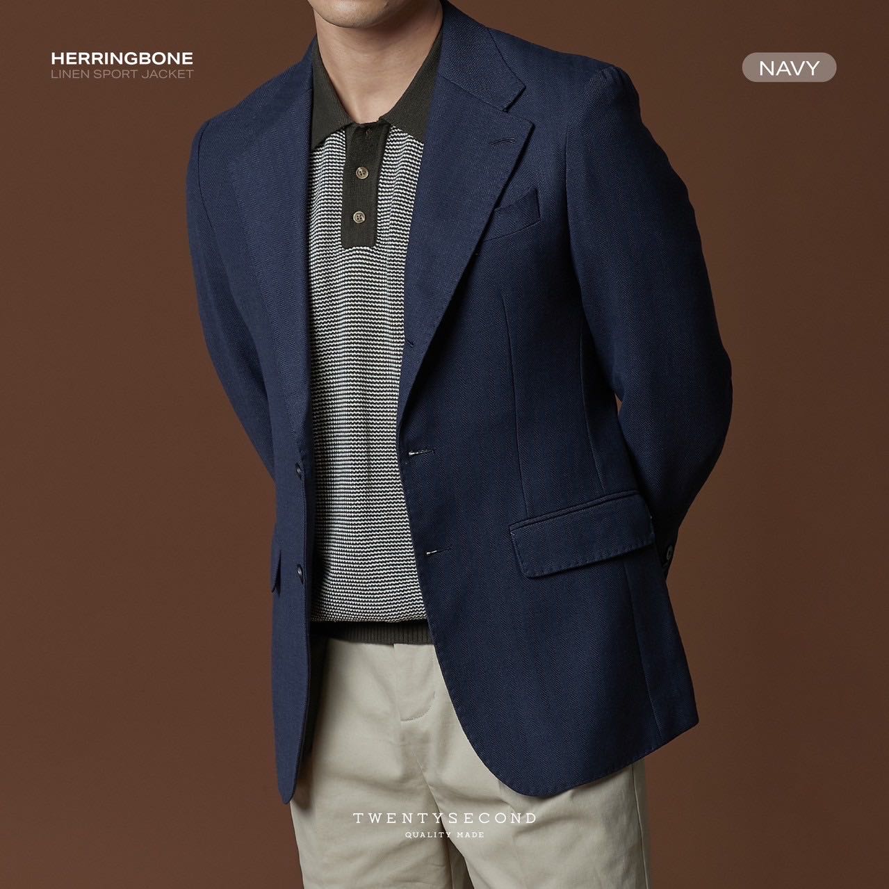 HERRINGBONE SPORT JACKET - NAVY