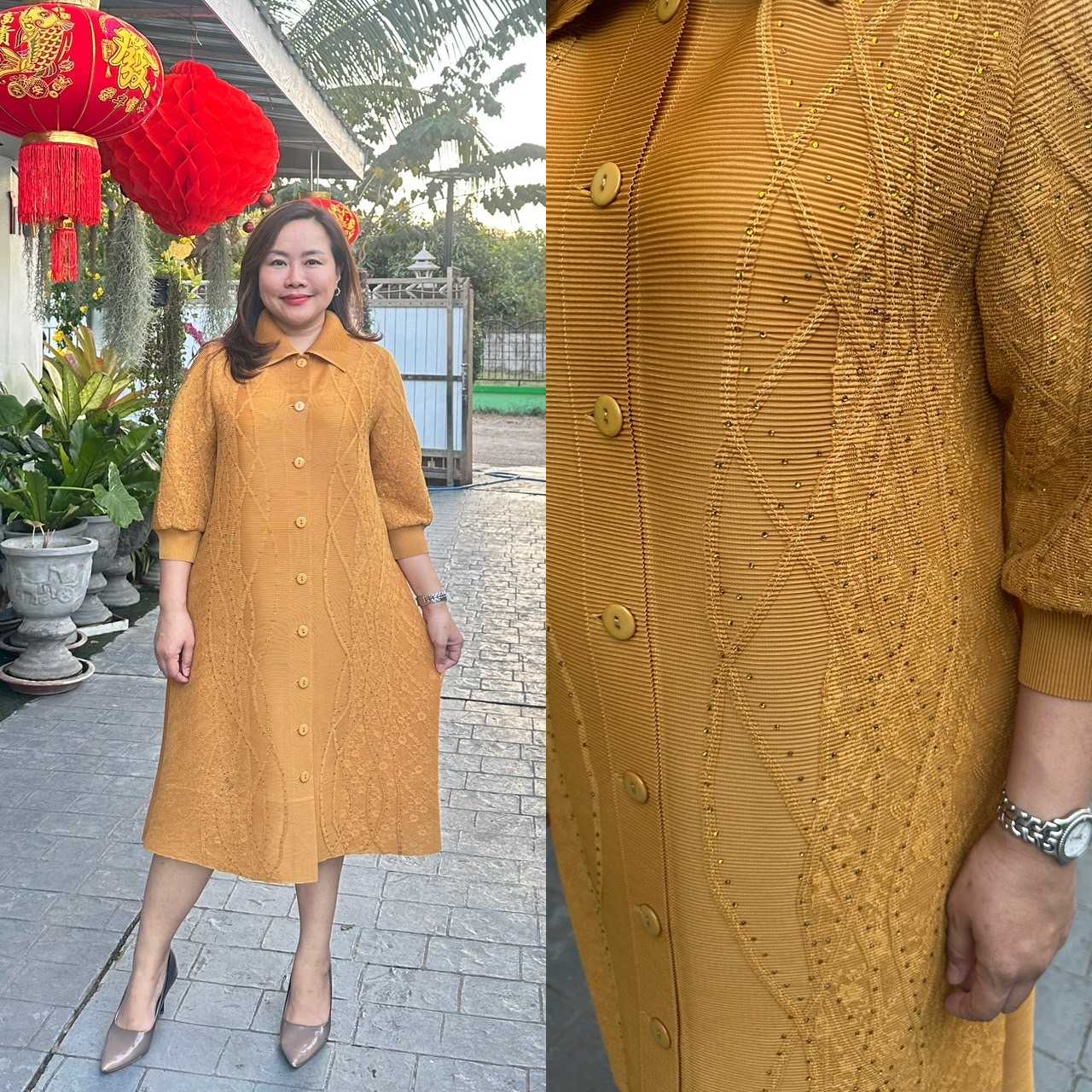 Pleatbynisa A667 เดรสอัดพลีท เนื้อผ้าPolyester100%