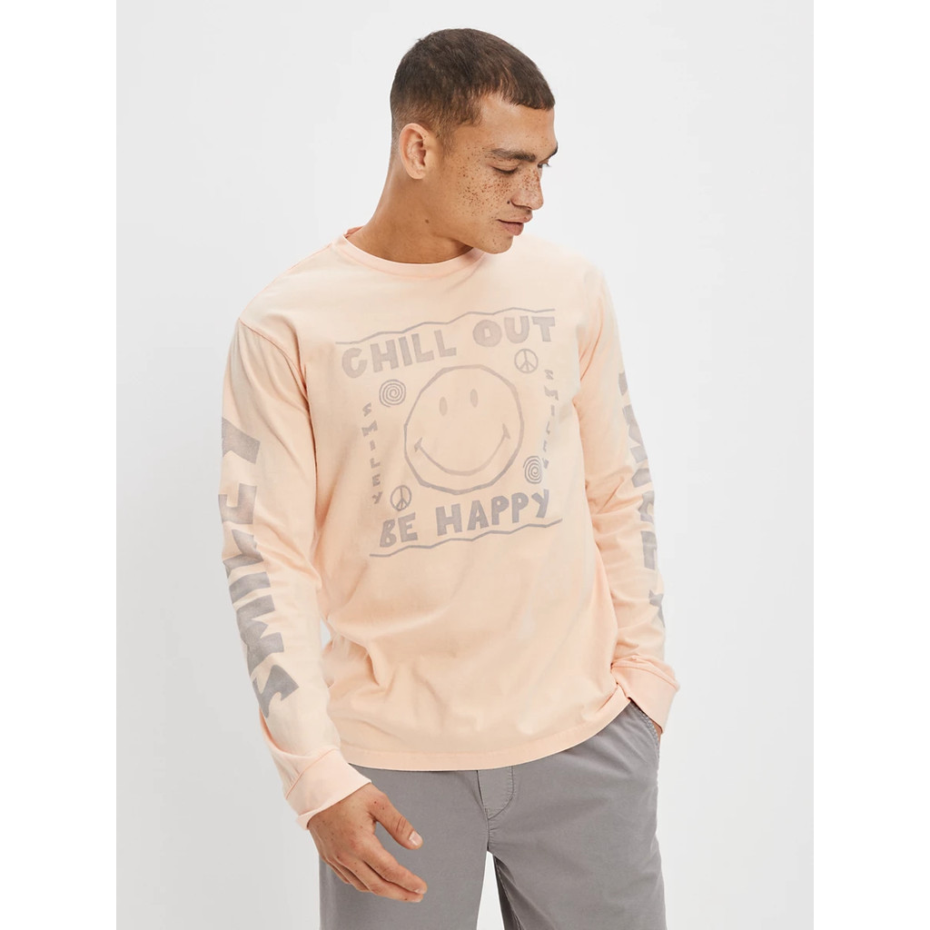 American Eagle เสื้อยืดผู้ชาย G SMILEY THIRD PARTY LS SET IN TEE สี ORANGE - 017-3002-800