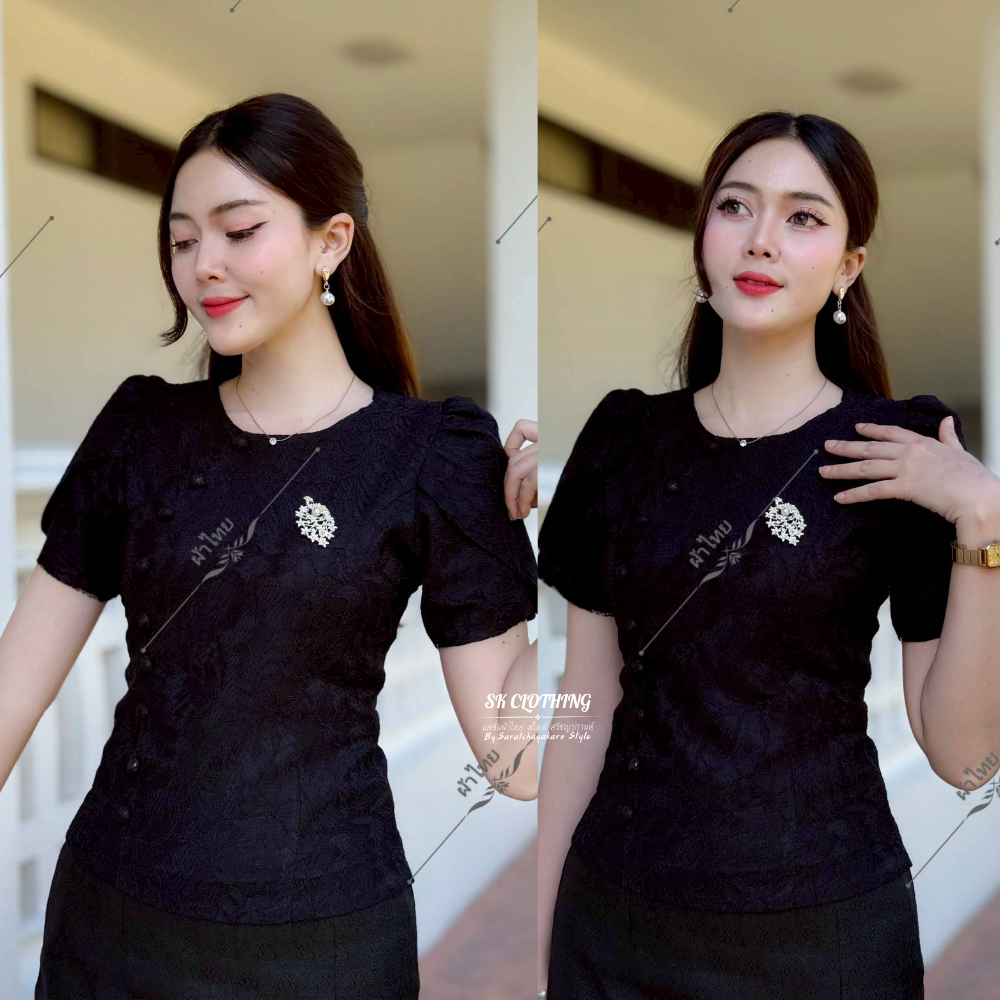 เสื้อลูกไม้ คอกลม แขนกลีบบัว เสื้อลิซ่า อัดกาว แมทช์กับผ้าถุงหรือกระโปรงก็ดูดีมีสง่า ใส่ได้ทุกโอกาส