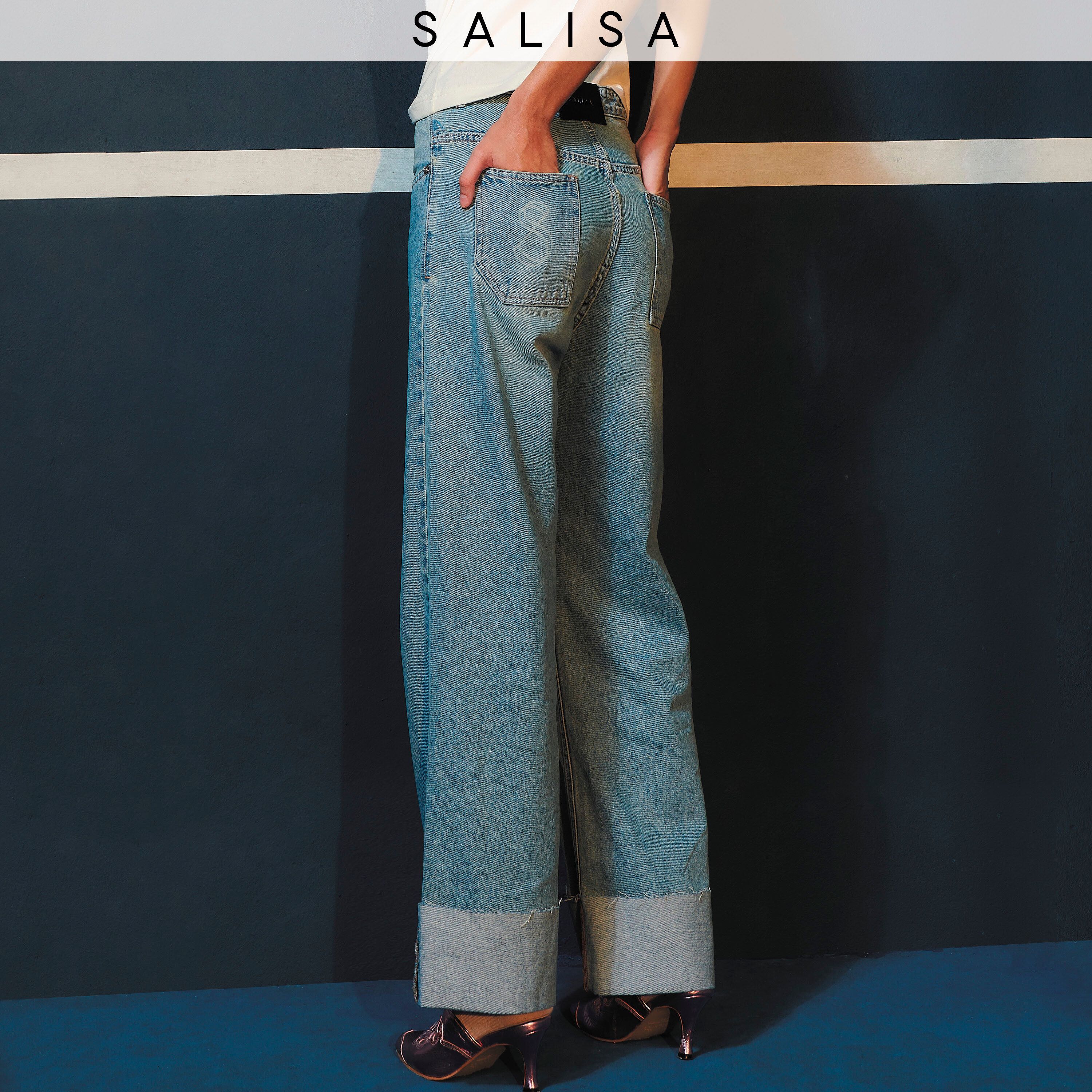 JEANS CUFF Mid-Rise Waist  Blue