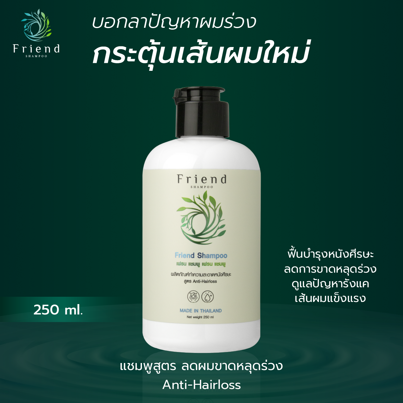 เฟรน แชมพู (Friend Shampoo) ชุด 1 ขวด สูตร Anti-Hairloss ผลิตภัณฑ์ทำความสะอาดหนังศีรษะ ขนาด 250 ml