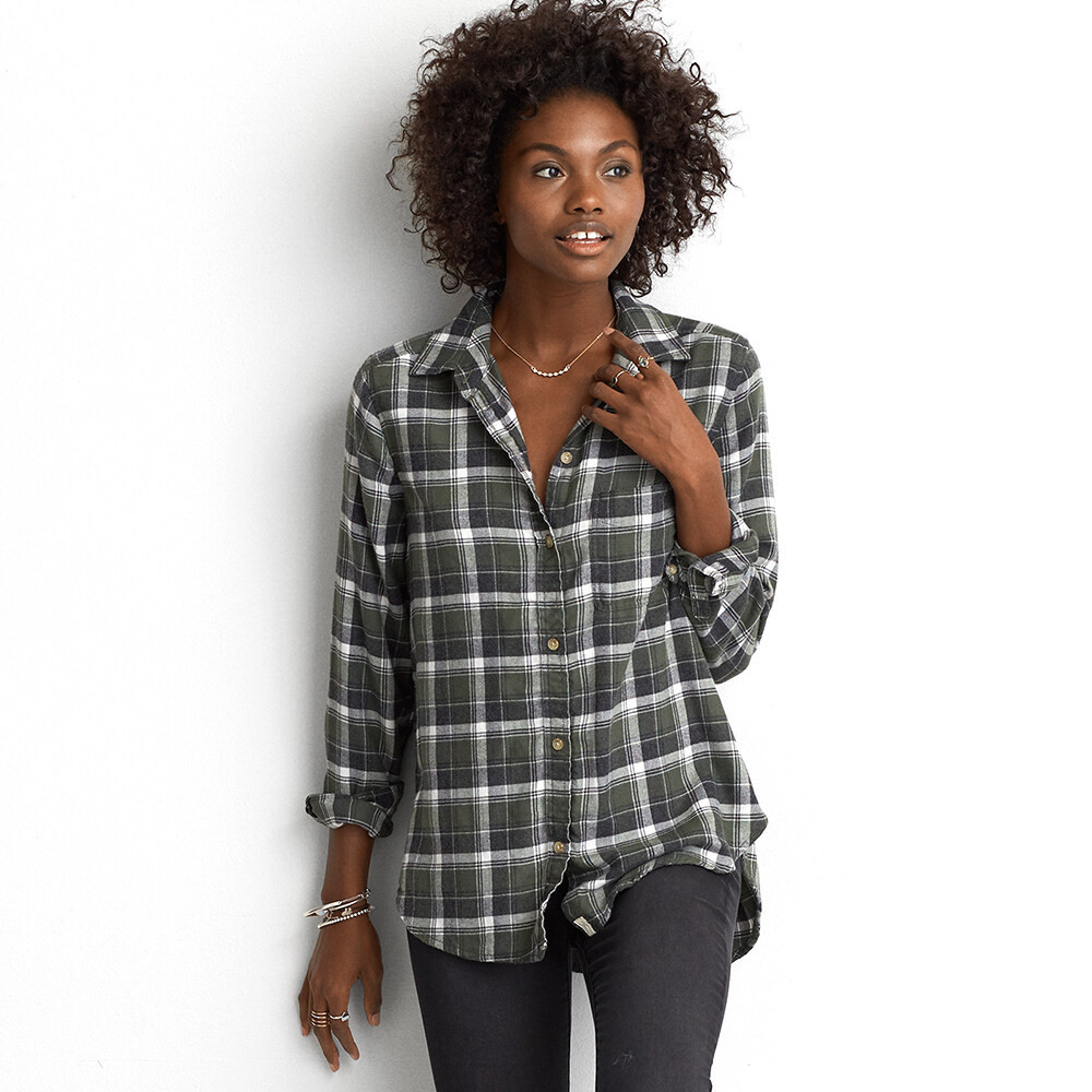 American Eagle เสื้อเชิ้ตผู้หญิง CORE SPRING PLAID HEATHER BD BF สี OLIVE - 035-7521-309