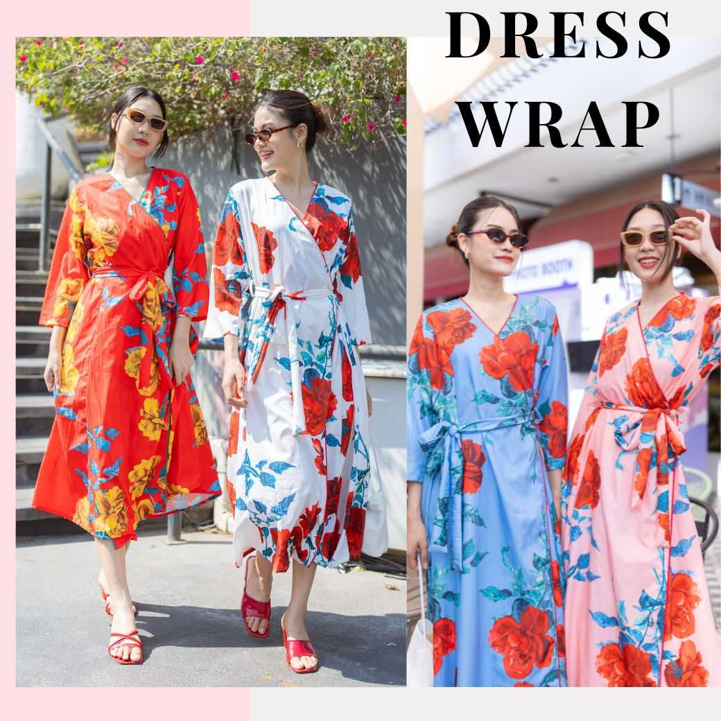 Dress wrap roses - ชุดเดรสผูกเอวทรงป้ายลายกุหลาบ