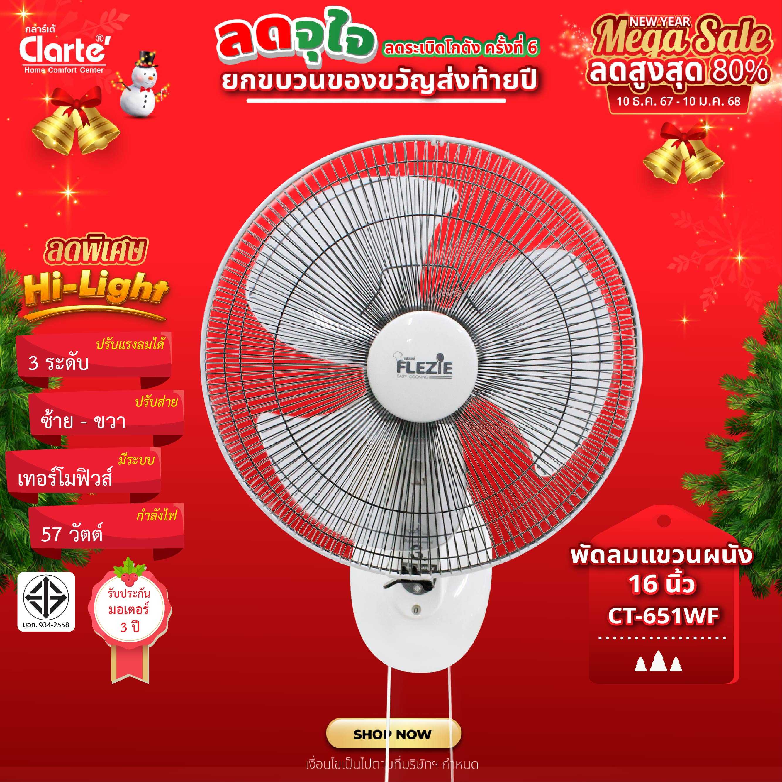 Flezie พัดลมติดผนัง 16 นิ้ว รุ่น CT651WF
