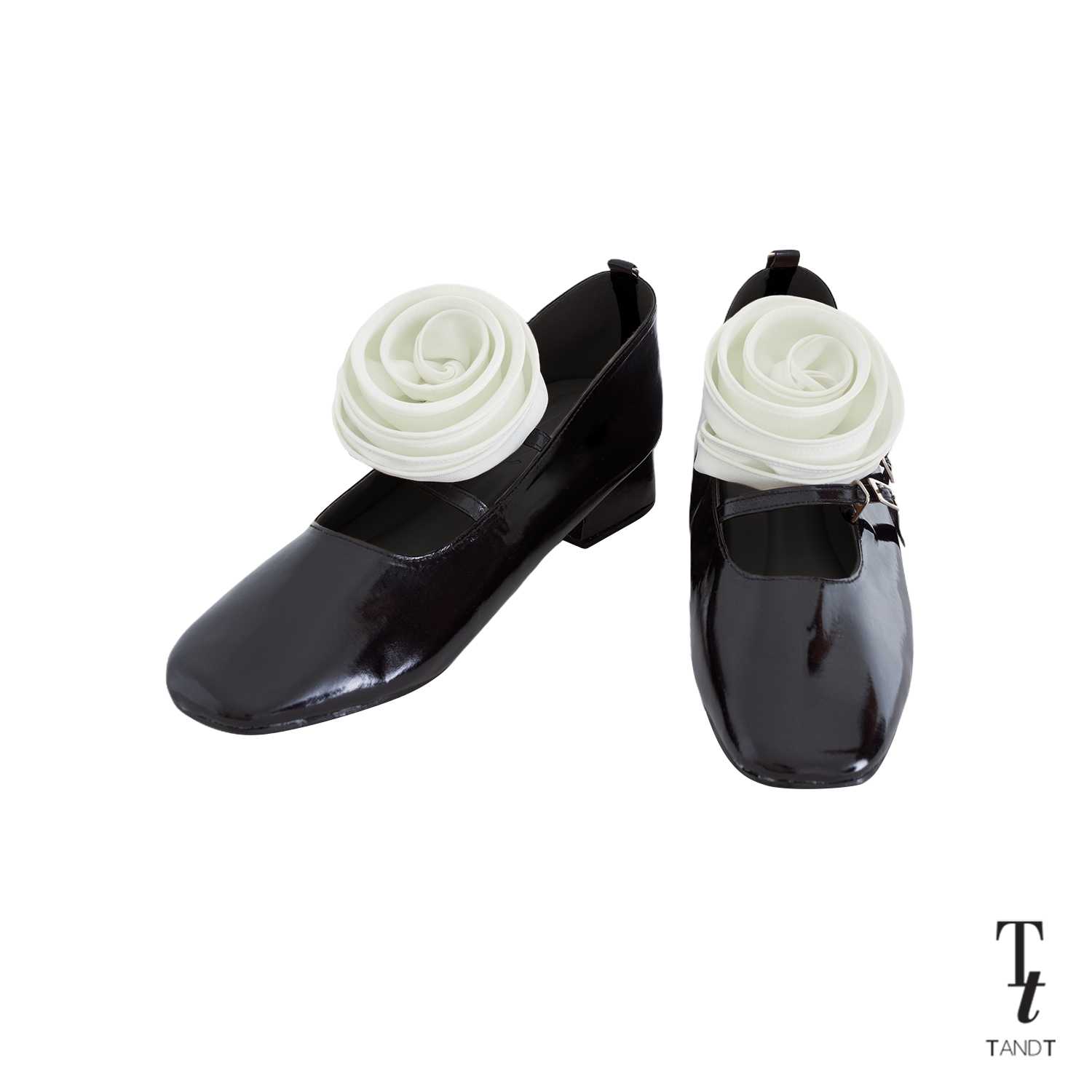 TandT - ROSEMARY-JANE BLACK SHOES - ROSE HAND-CRAFTED MARY-JANE PUMPS SHOES
