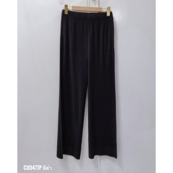 UNISEX ยาว 39 นิ้ว 2MUAY รุ่น CX0477P กางเกงอัดพลีท THICK STRAIGHT PLEATED PANTS สีดำ FREE SIZE