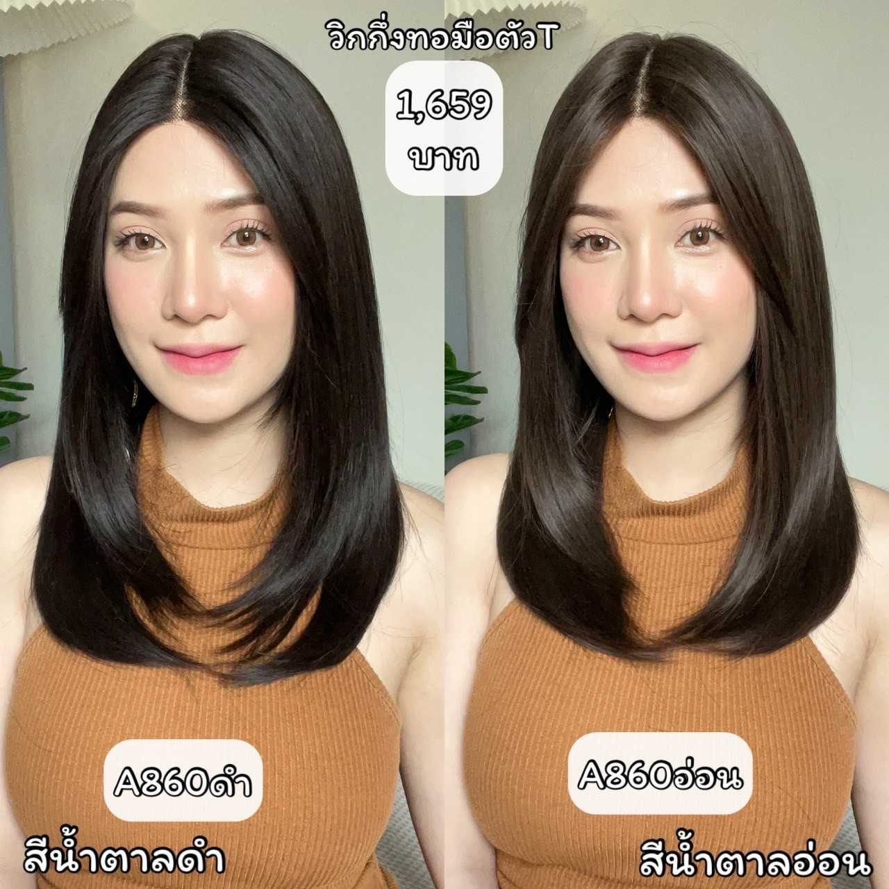 วิกกึ่งทอมือตัวTผมสไลด์ แสกกลาง (ตัดตาข่ายแล้ว) หวี+สเปรย์+เน็ตถุงน่อง+ขาตั้ง รหัส A860