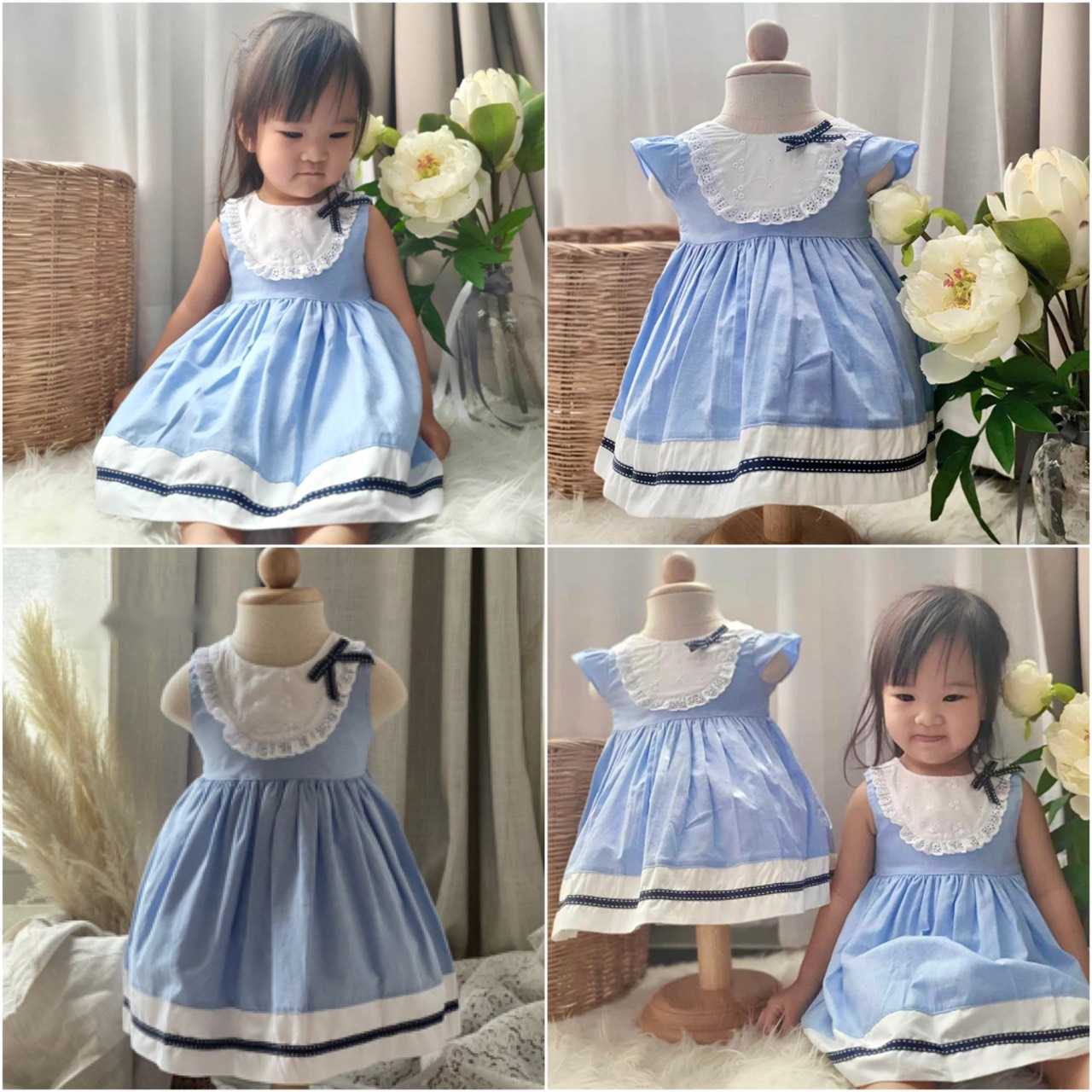 ( DS0011 ) เสื้อผ้าเด็กผู้หญิง ชุดเด็กผู้หญิง ชุดเดรสเด็กผู้หญิง เดรสเด็ก อลิส สีฟ้า 1-4 ปี