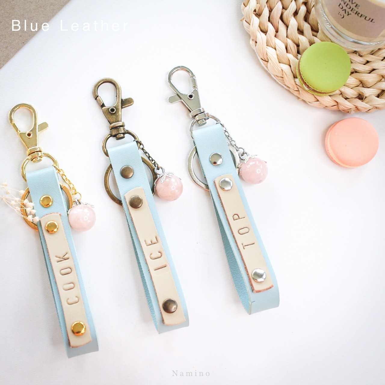 พวงกุญแจหนังหินนำโชค แฮนด์เมด สลักชื่อ ของชำร่วย ของปัจฉิม สีฟ้า #พวงกุญแจหนังสีฟ้า