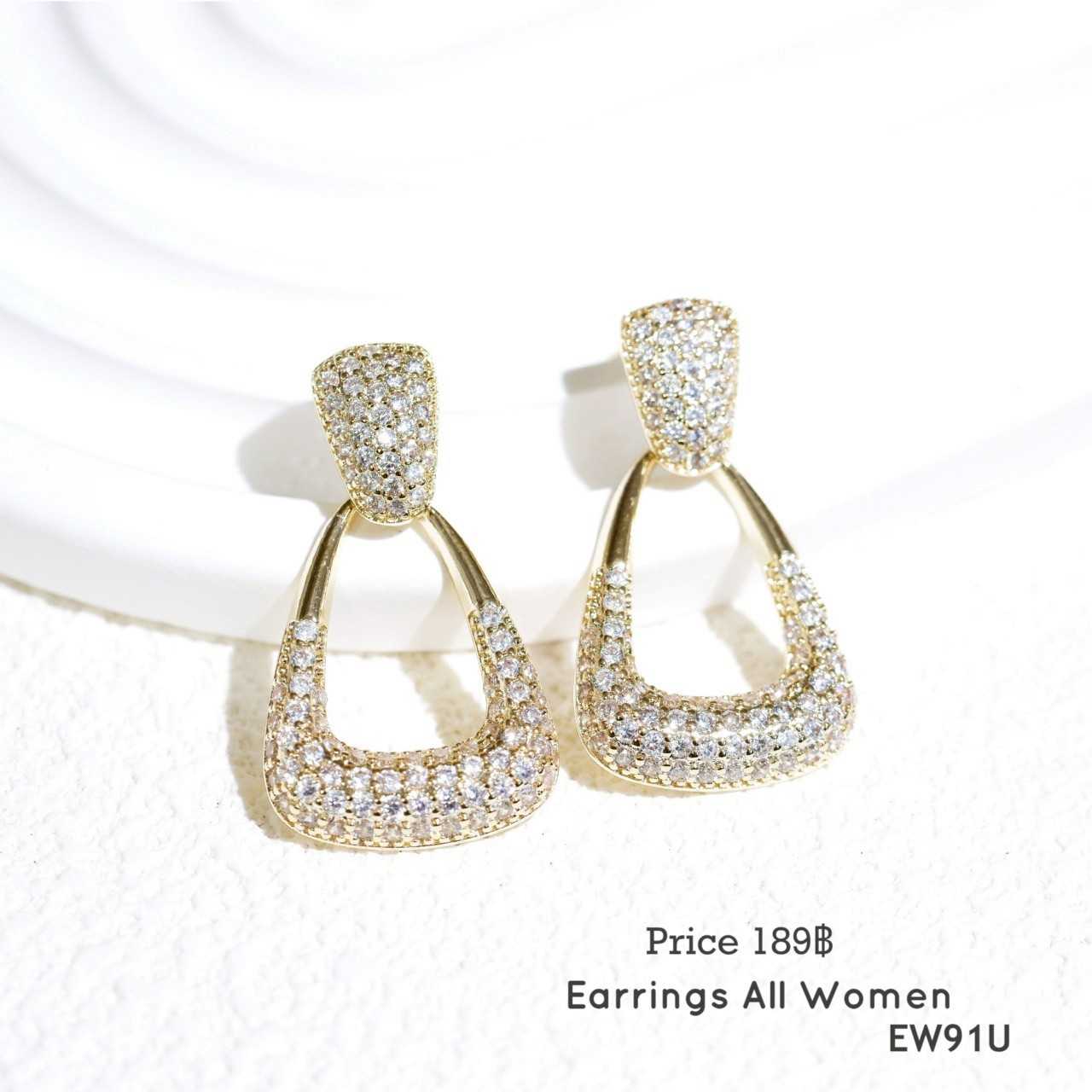 EW91U ต่างหู สีเงินสีทอง  เครื่องประดับผู้หญิง ต่างหูออกงาน เงิน 925