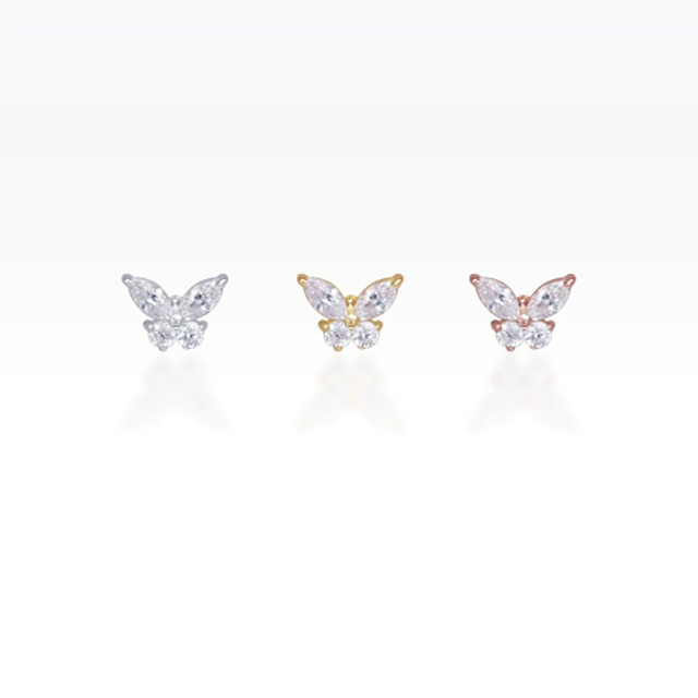 PiercingRoomByJay Tiny CZ Butterfly Sterling Silver Flat Back เงินแท้ (ราคาต่อชิ้น)