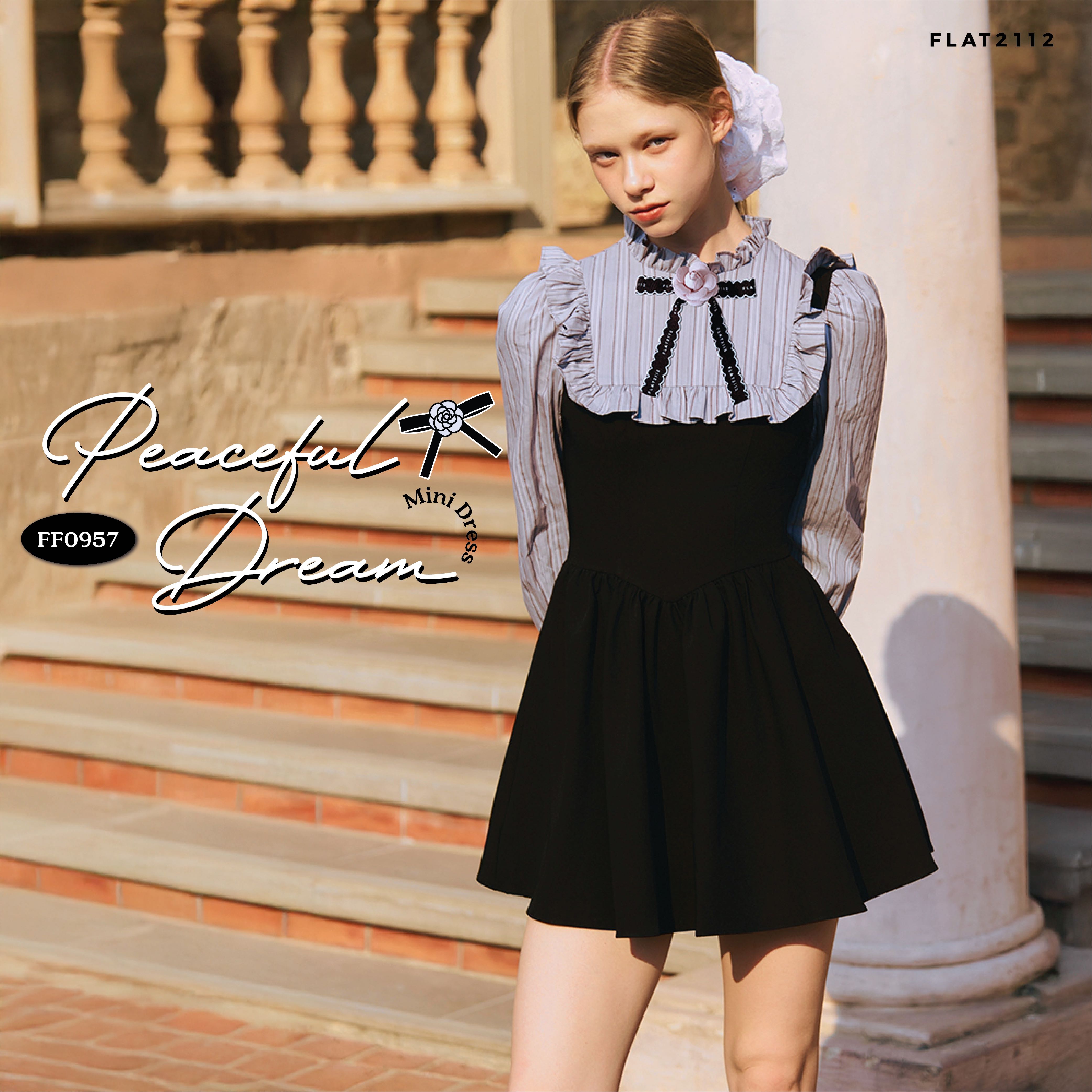 FLAT2112 FF0957 : PEACEFUL DREAM MINI DRESS  เดรสสั้น เดรสแขนยาว ชุดออกงาน ชุดทำงาน