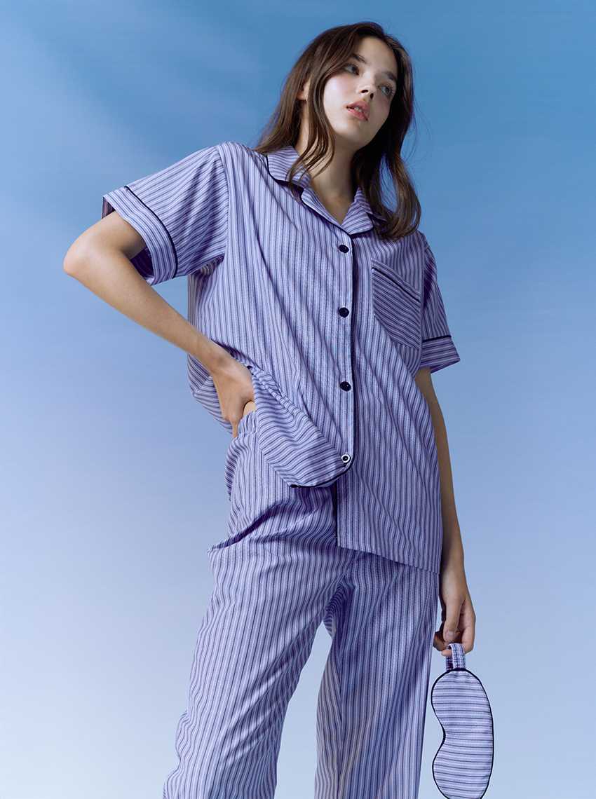 Sabina Sleepwear เซ็ตชุดนอน UNISEX  แถมฟรี ผ้าปิดตา รหัส SVG24029BL - สีฟ้า