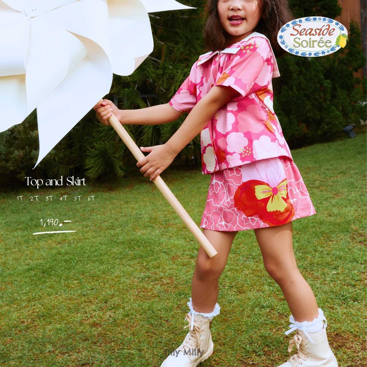 Tilly Milly เซ็ตเด็กผู้หญิงคอปกกะลาสี กระโปรงสั้น (สีชมพู ) - Seaside Soirée