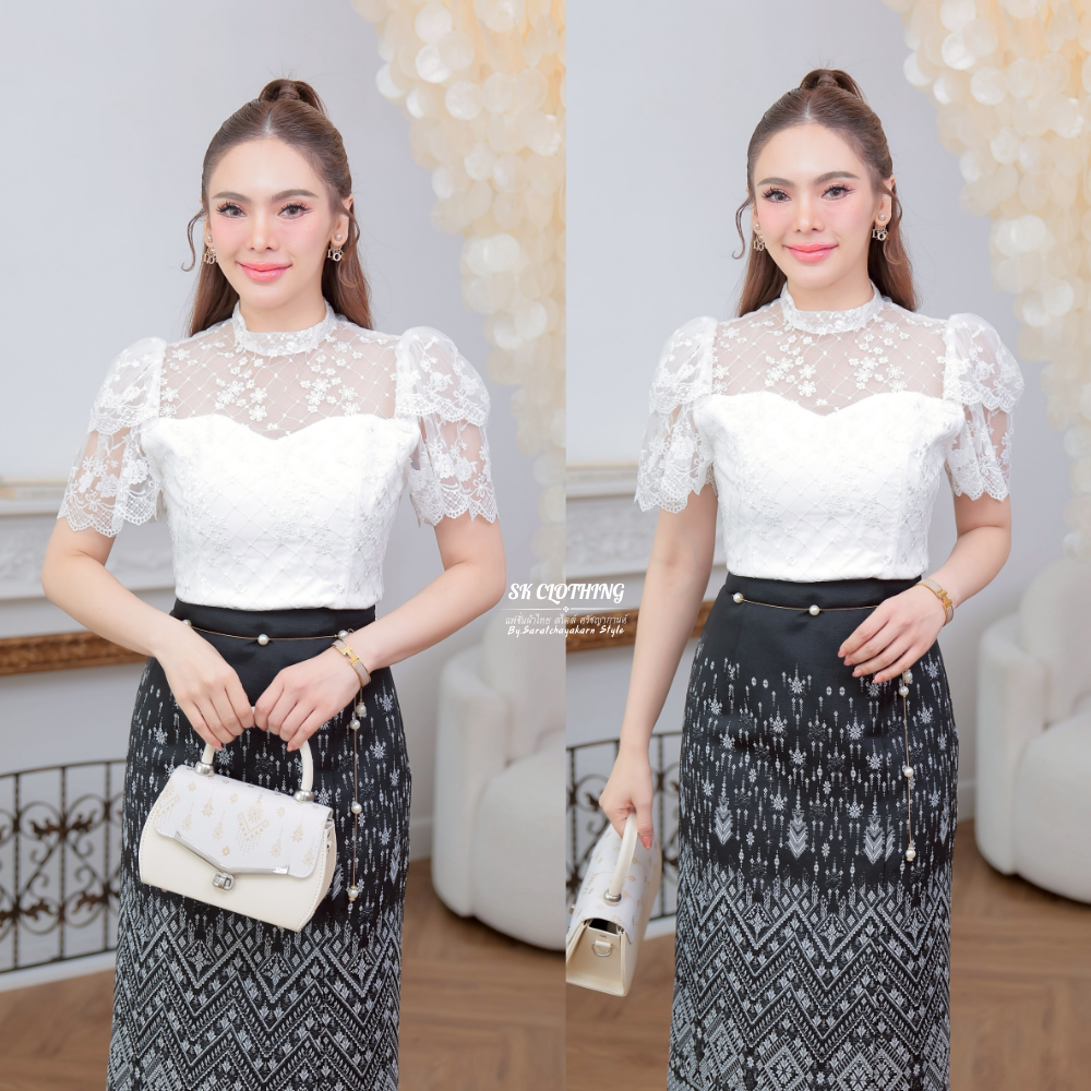 เสื้อลูกไม้ งานนอกเกรดดี แขนระบายลูกไม้ คอปีน มีซับในในตัวไม่ร้อนไม่คัน  แมทกับอะไรก็สวย สง่ามากๆ