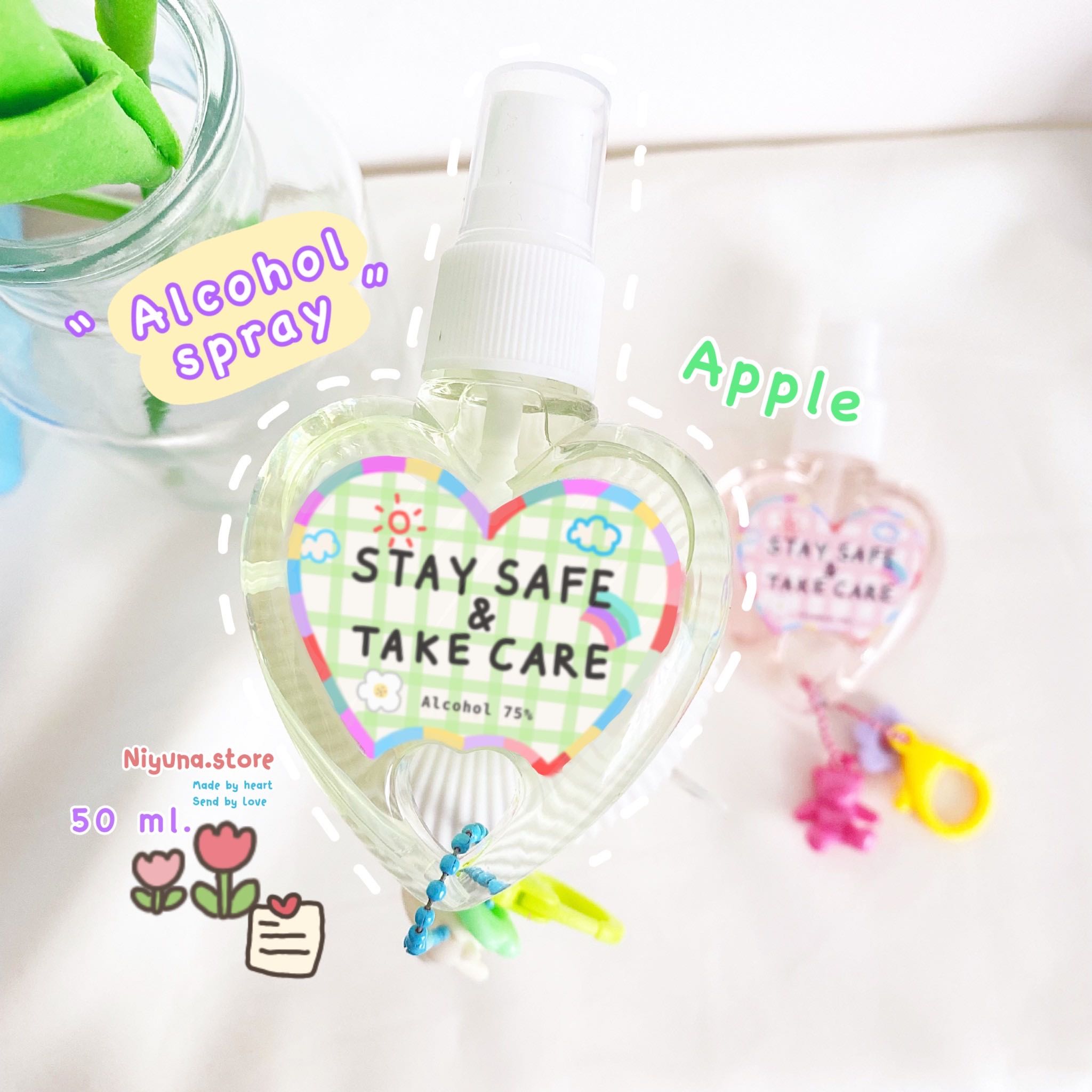 สเปรย์แอลกอฮอล์ 75% กลิ่น Apple คล้ายกลิ่นน้ำหอม DKNY กลิ่นหอมหวาน ขนาด 50 ml