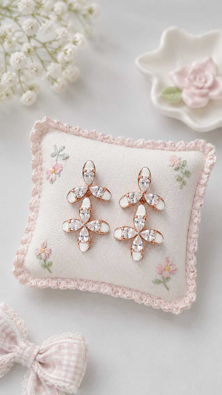Double three leaves flower rose gold EAR66