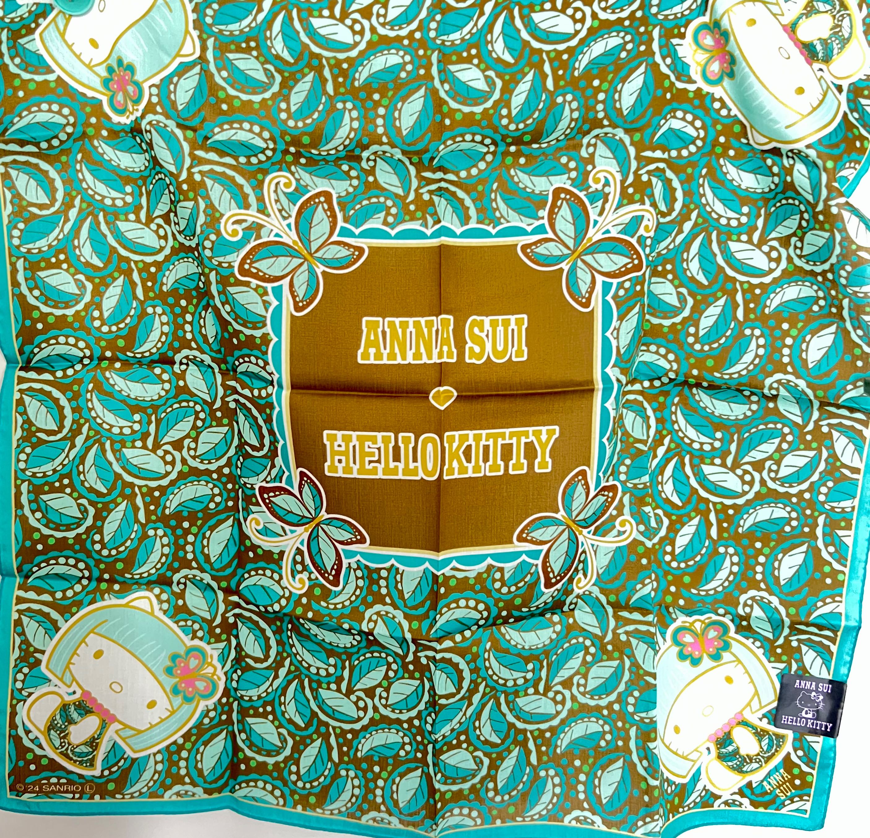 Anna Sui x Hello Kitty   ANNA SUI Large Print Handkerchief  • Purple • Green   Material: 100% cotton