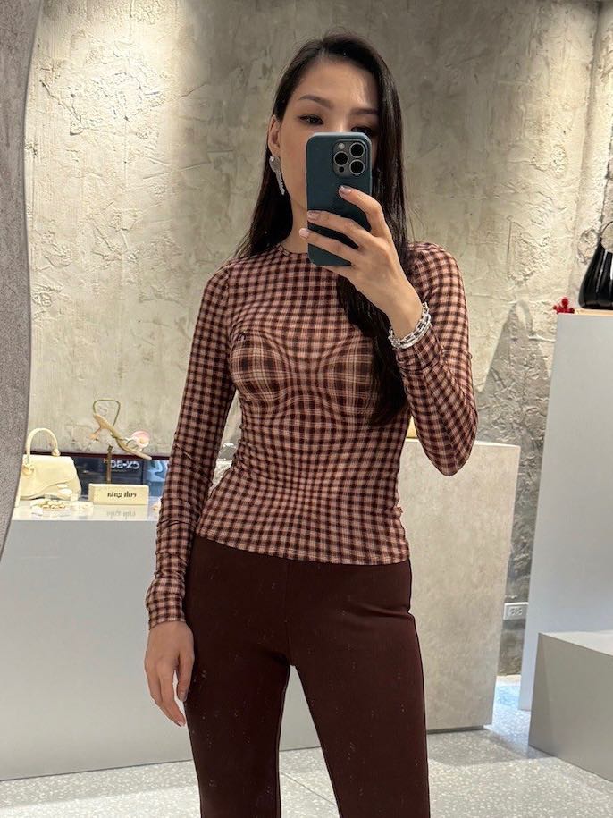MIAOU LONG SLEEVE TOP - WARPED PLAID