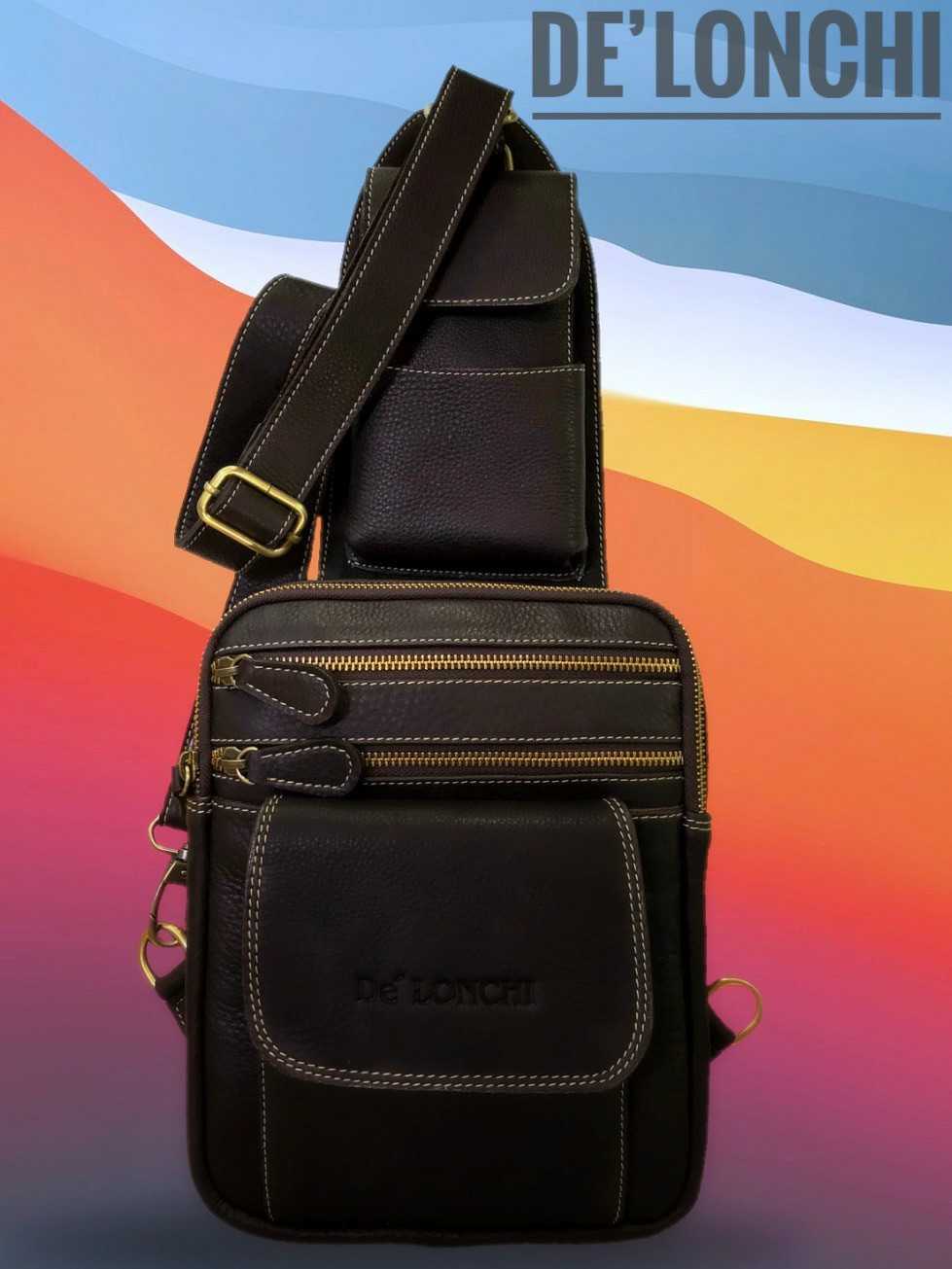 Delonchi กระเป๋าหนัง  Fanny pack คาดอก  หนังชามัวส์ฝอกนิ่ม รุ่น de015