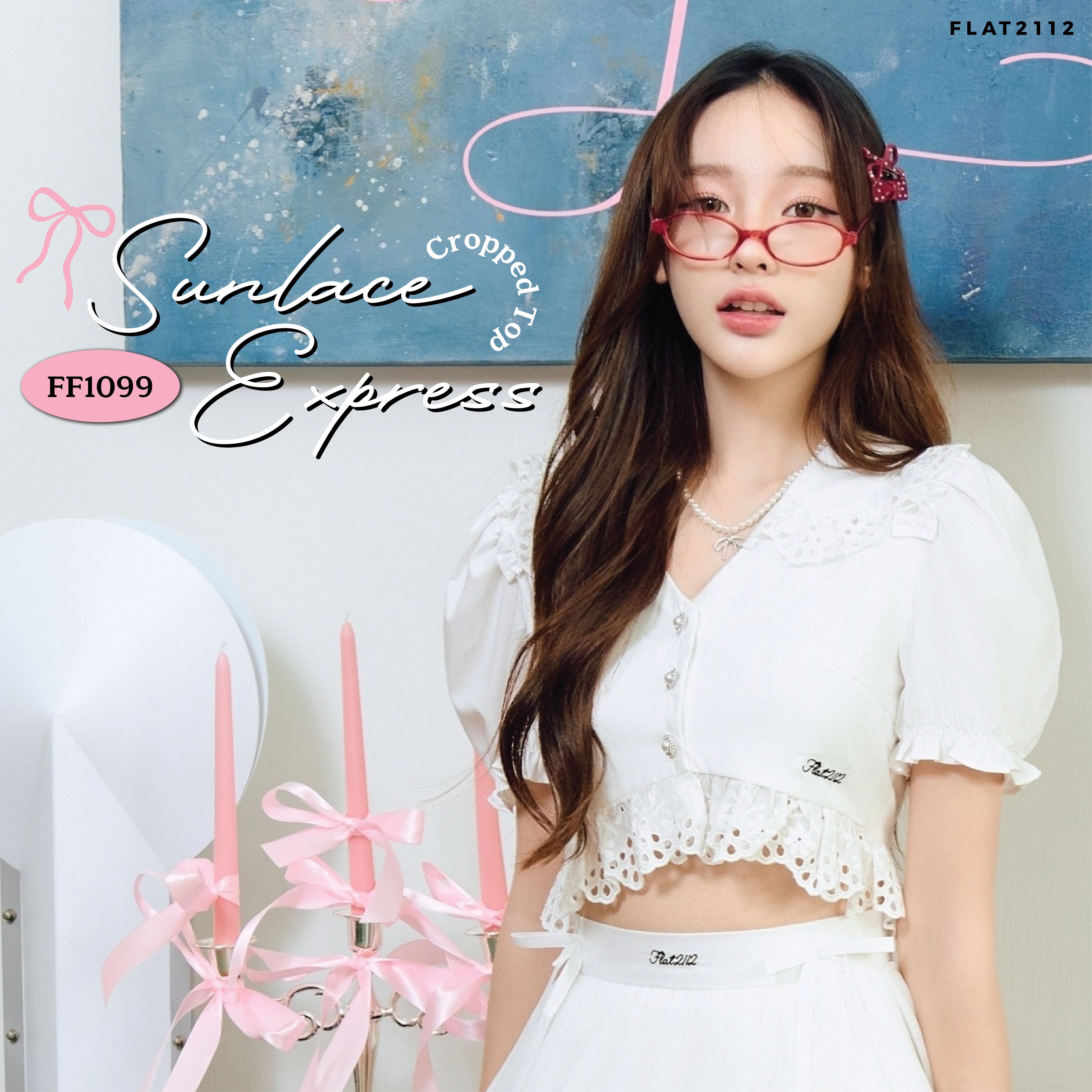 FLAT2112 FF1099 : SUNLACE EXPRESS CROPPED TOP เสื้อครอป เสื้อแขนสั้น ชุดผู้หญิง แฟชั่นผู้หญิง