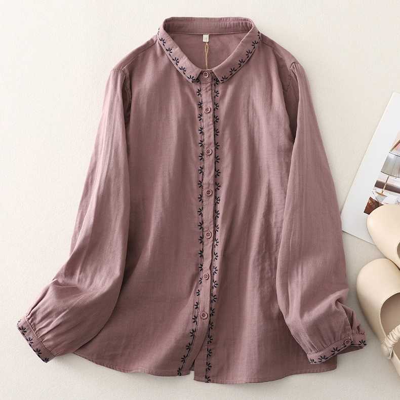 เสื้อเชิ้ตทรง oversize งานปักดอกไม้ทั้งชุด สวยเก๋น่ารักน่าใส่มากๆ - สีม่วง