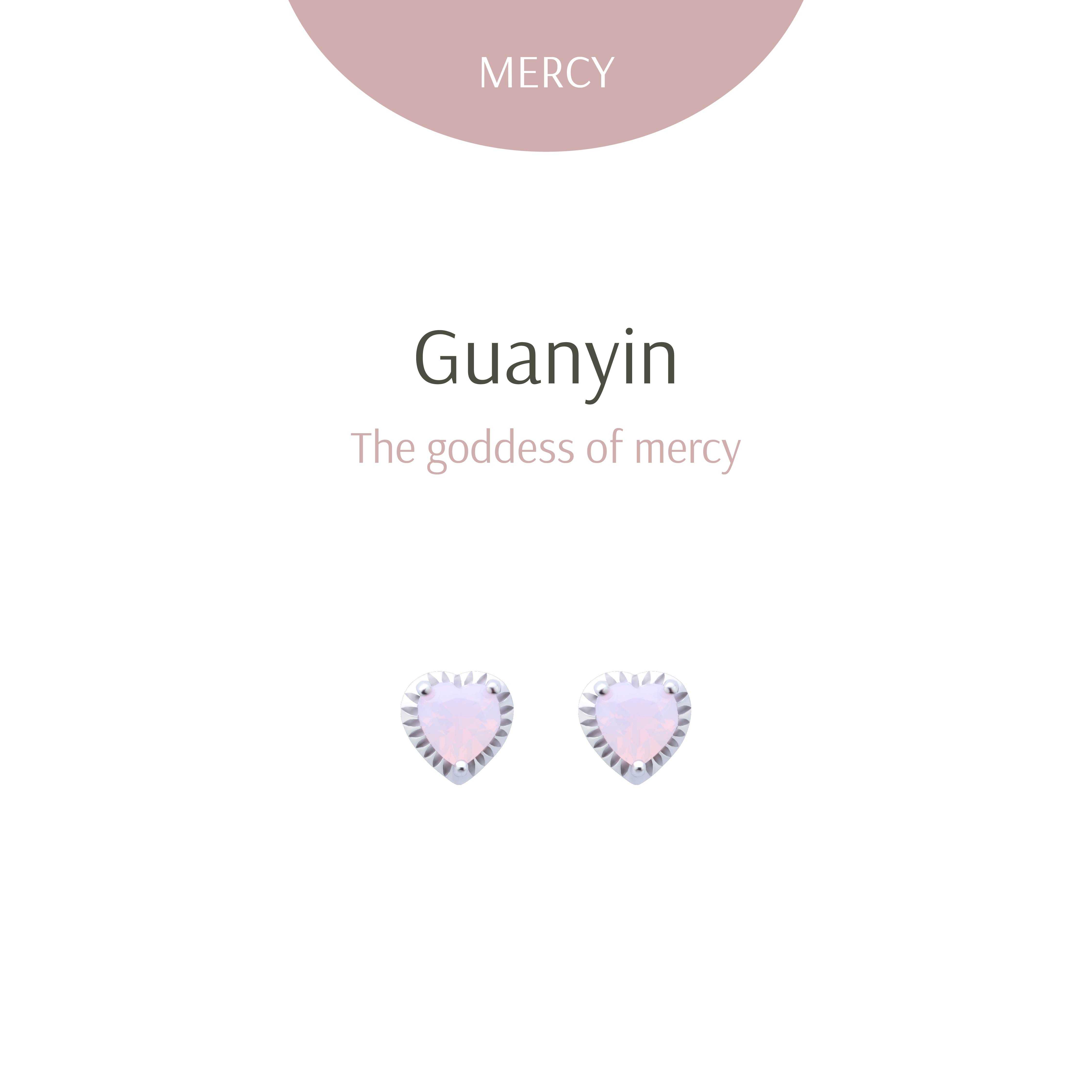 Guanyin Heart Silver Studs