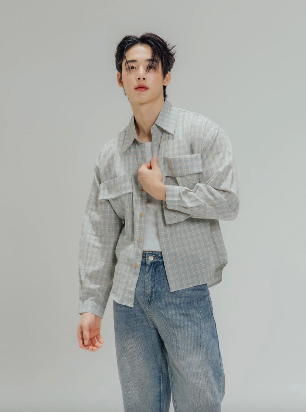 KINS | เสื้อเชิ้ตแขนยาวลายตาราง (รหัส : KS08)