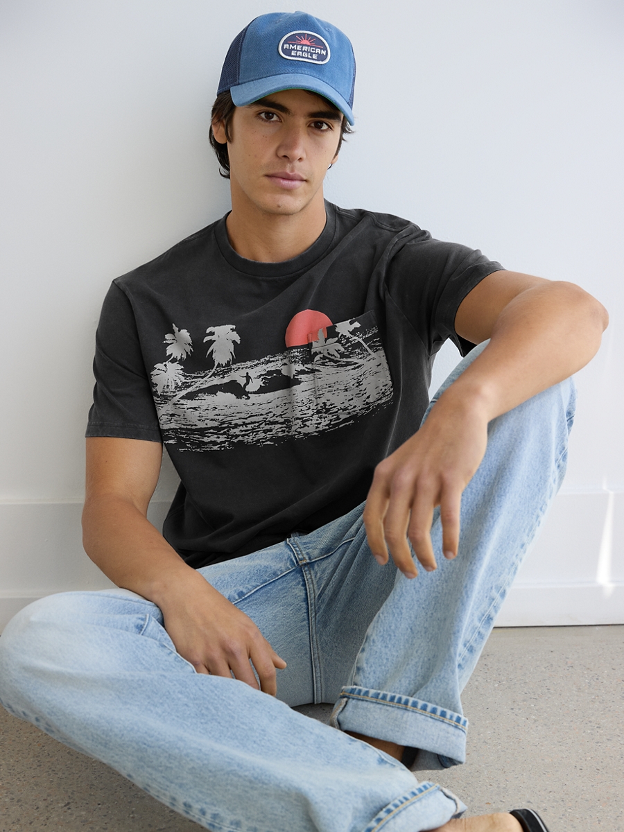 เสื้อยืด ผู้ชาย SS SCENIC SET IN PKT TEE- PC DYE + MAGIC WHITE TUMBLE ( 017-3703-023 )