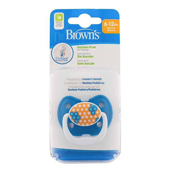 #จุกนมหลอก Dr.Brown's : DRBPV21408-GBX PreVent CLASSIC SHIELD Pacifier, Stage 2 6-12M - Blue, 1pk.