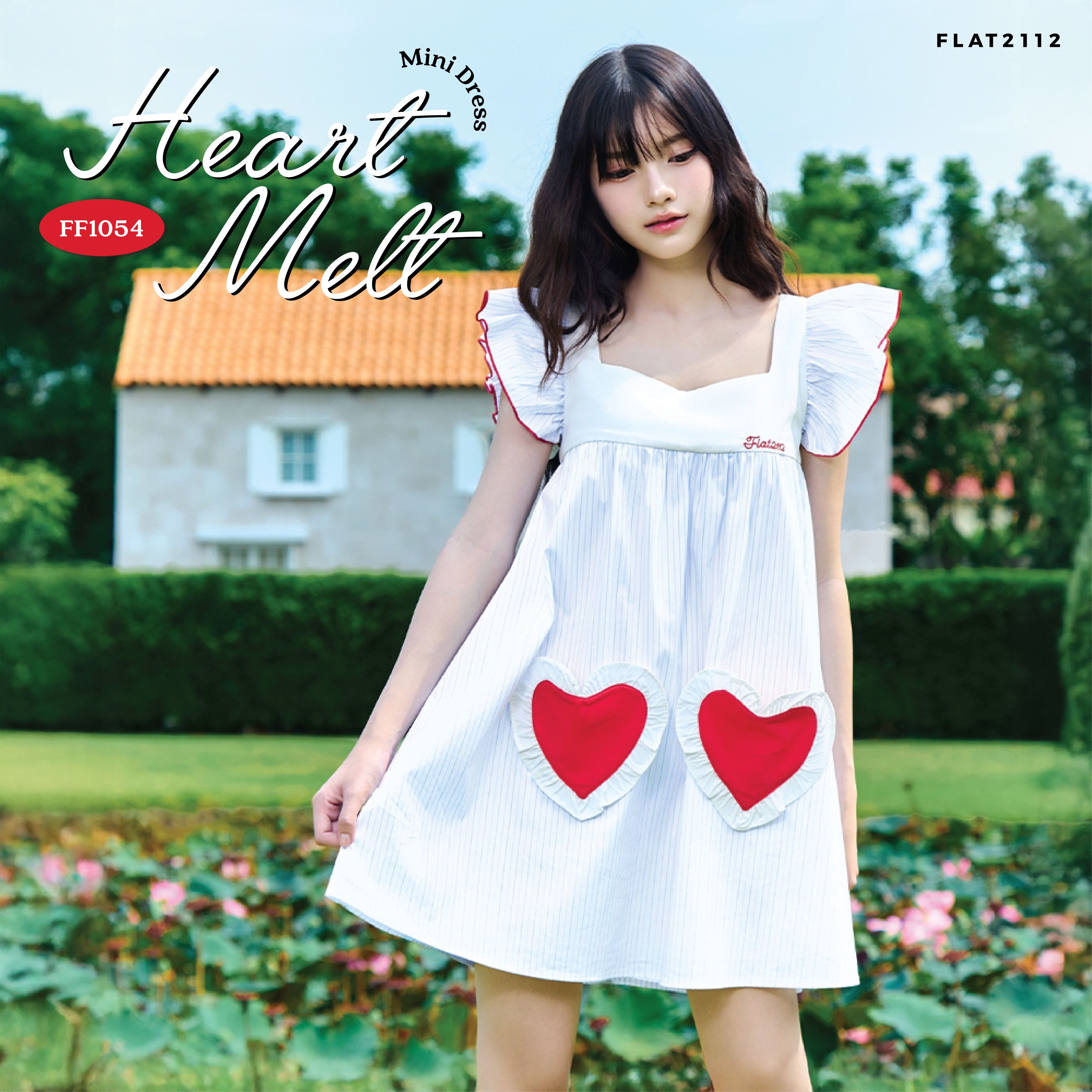 FLAT2112 FF1154 : HEART MELT MINI DRESS เดรสสั้น แขนกุด เดรสแต่งระบาย เดรสโอเวอร์ไซส์ แฟชั่นผู้หญิง