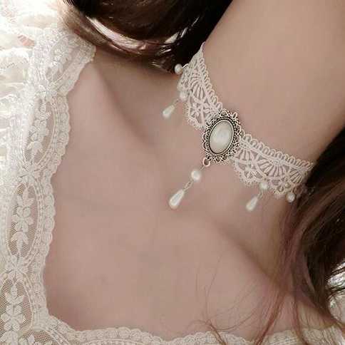 สร้อยคอ โชคเกอร์ ❤ White Choker สร้อยแฟชั่น ผ้าลูกไม้ สร้อยติดคอ โชคเกอร์ลูกไม้