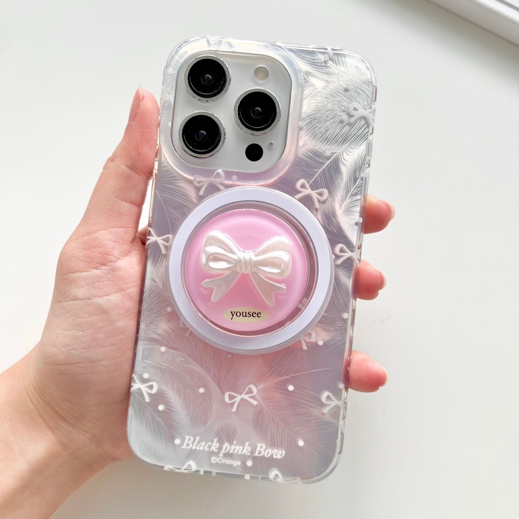 สอบถามก่อนกดสั่ง เคสขนนก โบว์ สีชมพู เคสชาร์จแบต นูน เรซิ่น holder griptok ไอริง เคสไอโฟน เคสiPhone