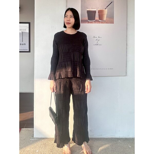2MUAY รุ่น GJO20119 / GJO20120 เซ็ตพลีท CRINKLE PLEATED SET สีดำ FREE SIZE