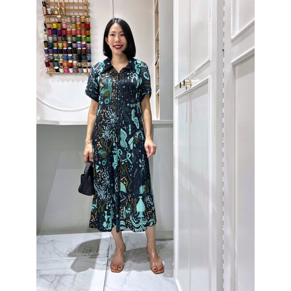 2MUAY รุ่น GA92119 เดรสอัดพลีท SHORT SLEEVE POLO PRINTED PLEATED DRESS 4 สี FREE SIZE