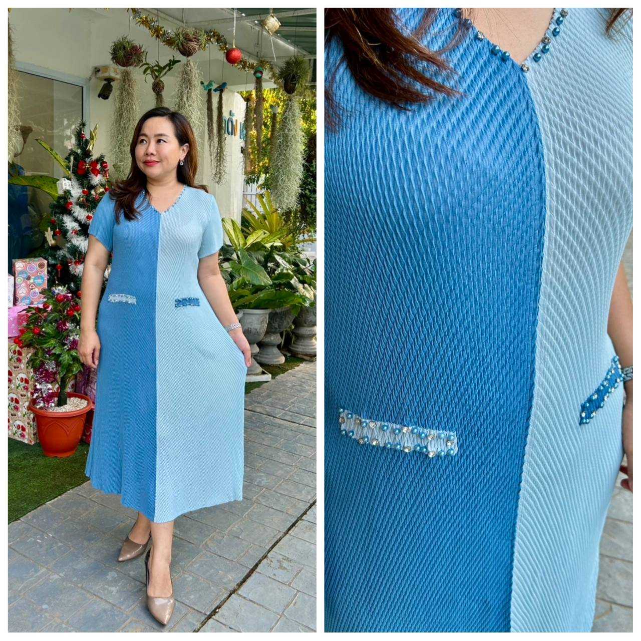 Pleatbynisa A614 เดรสอัดพลีท เนื้อผ้าPolyester100%