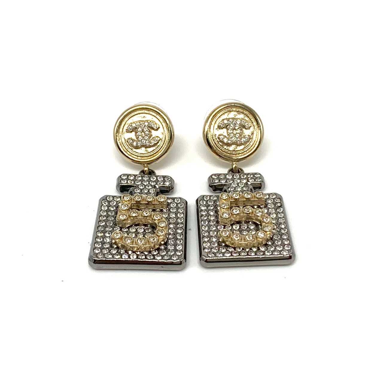 Chanel Earrings no.5 bottle grey and gold with crystals A21S