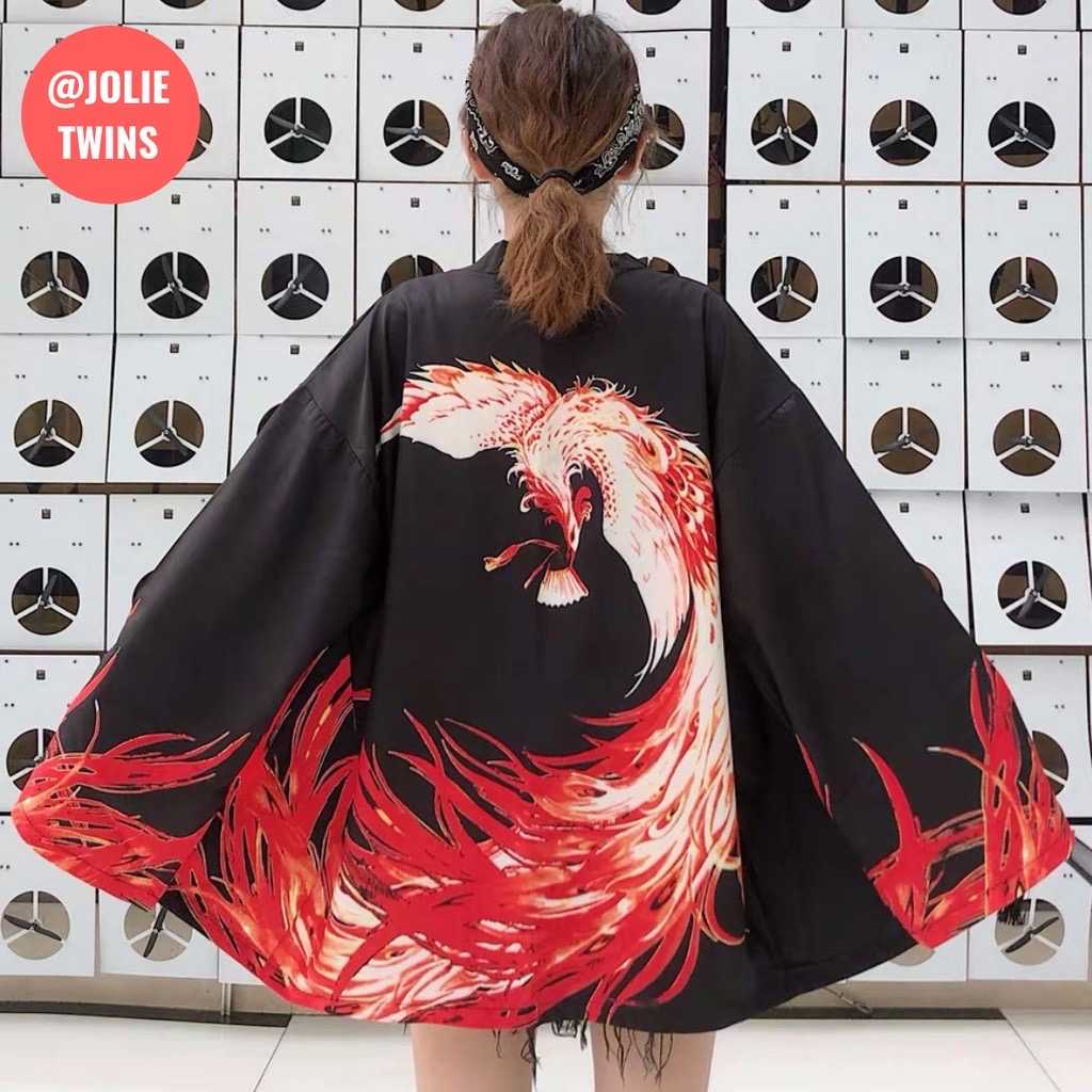 พร้อมส่ง🇯🇵 เสื้อคลุมกิโมโน เสื้อคลุมตัวนอก แจ็คเก็ต ลายนกฟีนิกซ์