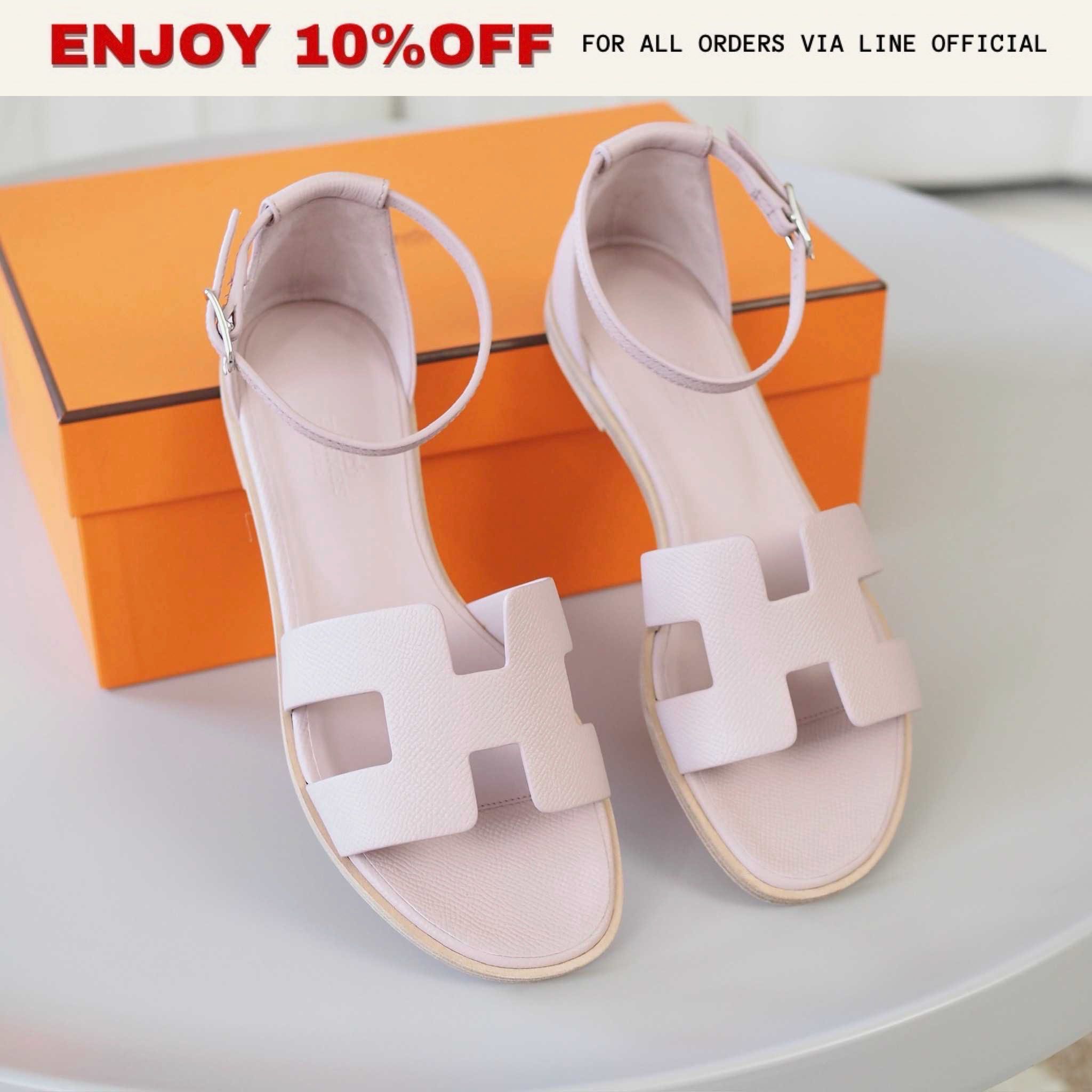 NEW! HERMES Santorini Sandals สี Mauve Pale Epsom  | Shoes