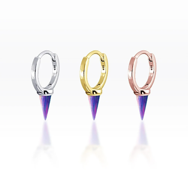 PiercingRoomByJay Single Spike Purple Opal Plain Huggie Hoop เงินแท้ (ราคาต่อชิ้น)
