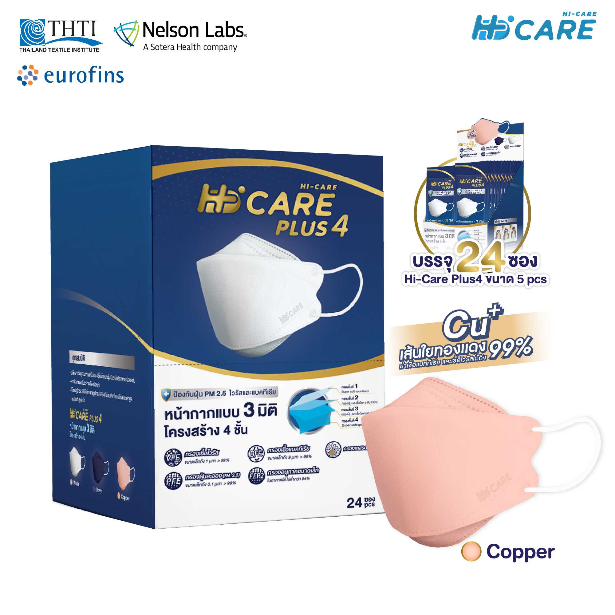 Hi-Care PLUS4 หน้ากากแบบ 3 มิติ (สีคอปเปอร์ 1 กล่อง / บรรจุ 24 ซอง)