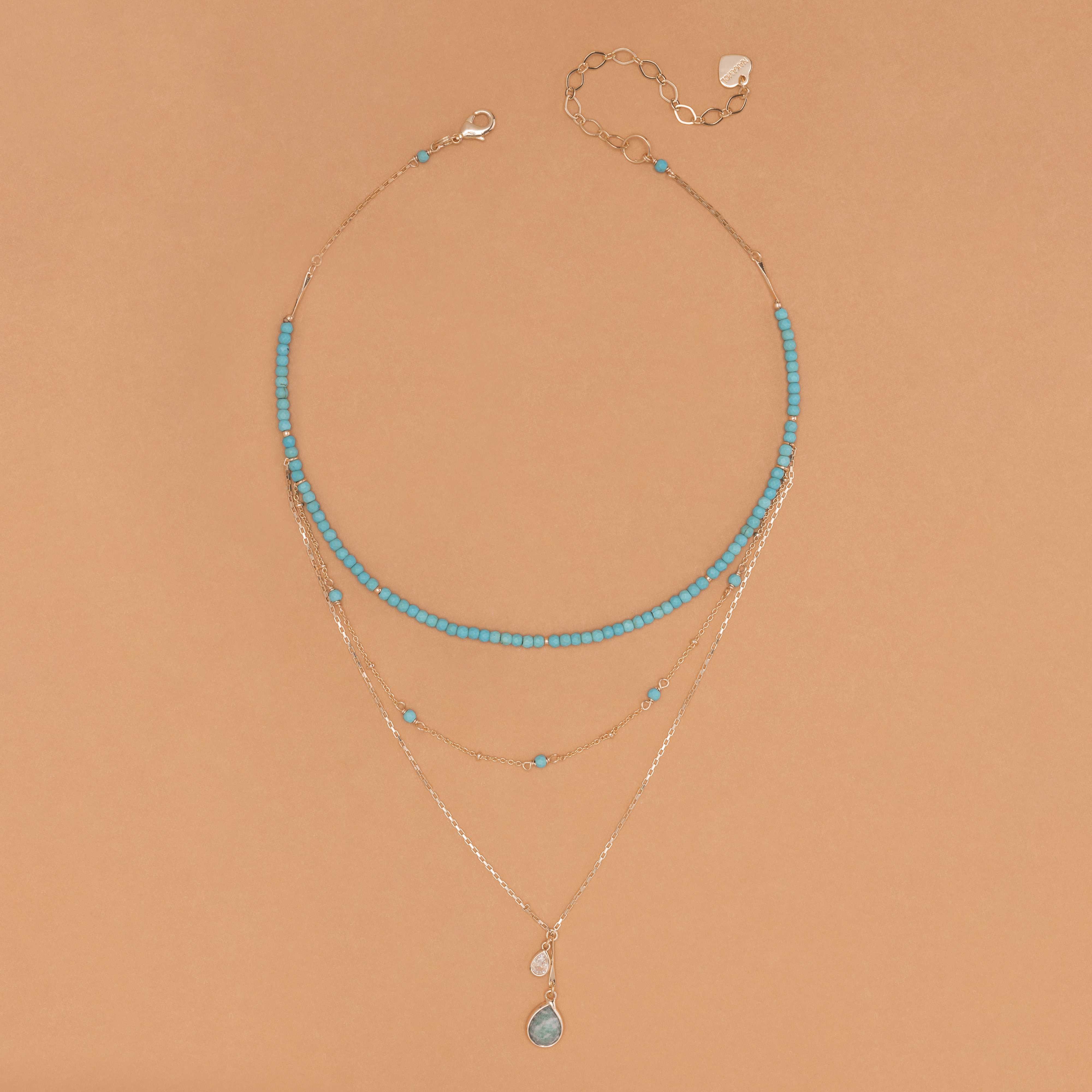 TURQUOISE BEADED THREE LAYER NECKLACE