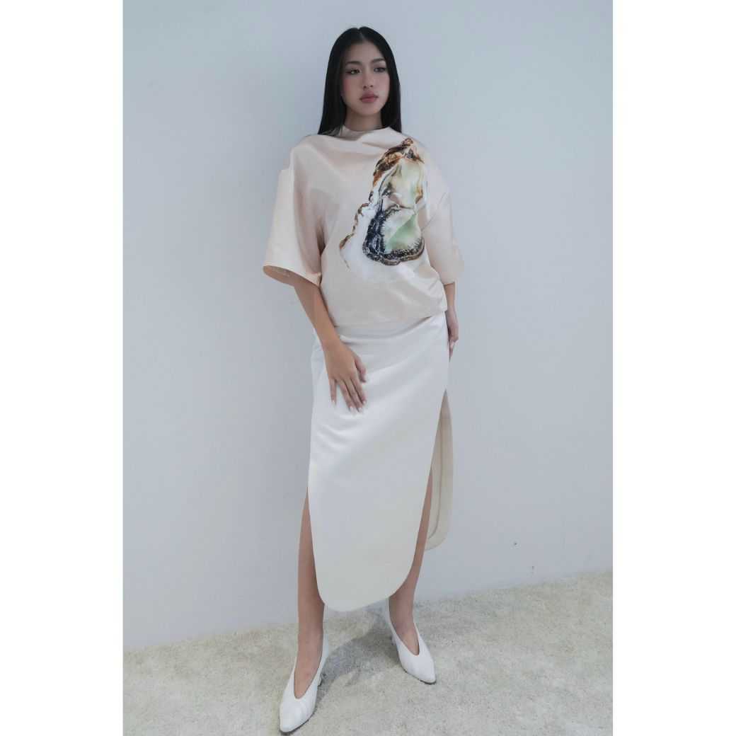 SALE A.W.A.K.E. MODE SLIT SKIRT - IVORY