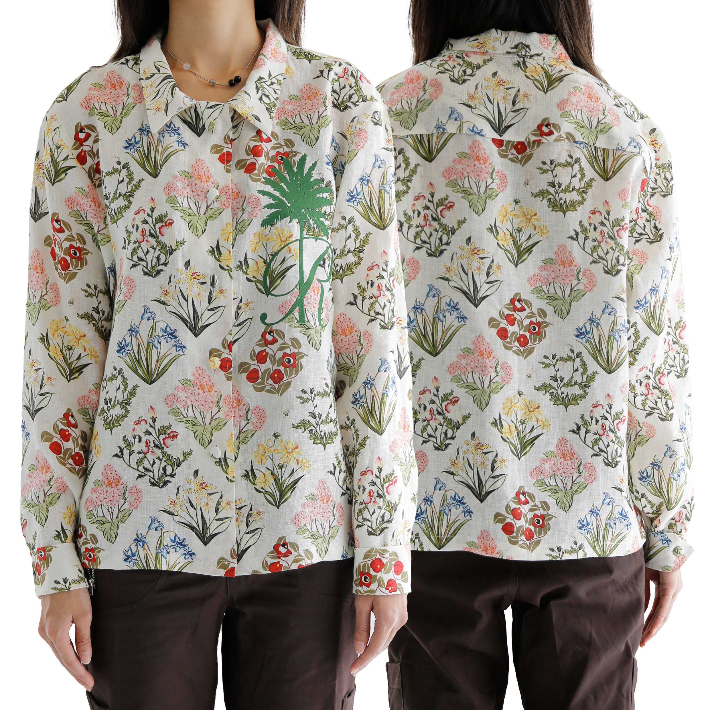 Rotsaniyom Floral linen long-sleeve shirt