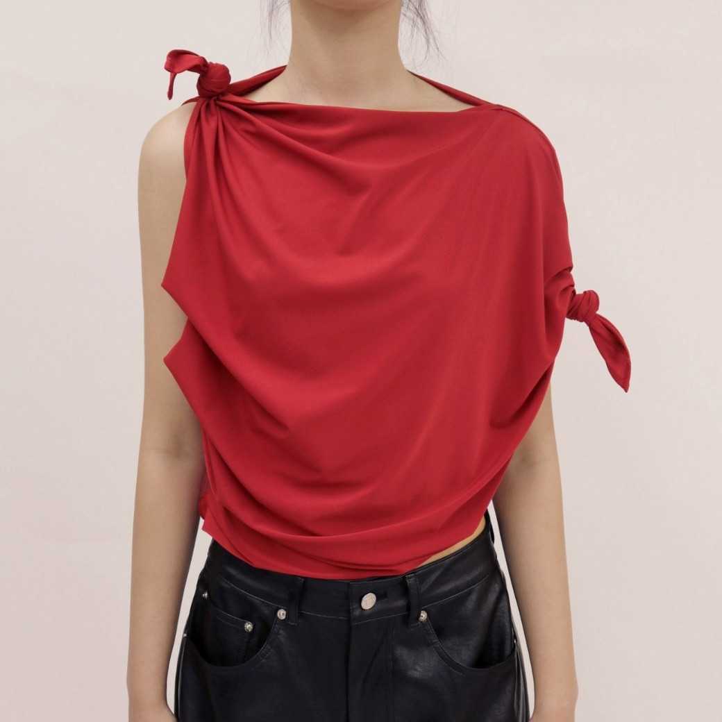 LEJE TARAE Draped Knot Top - RED