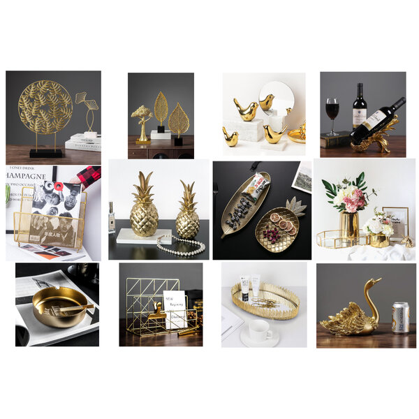 C1009B009 HOMMY ของตกแต่งบ้าน ของใช้ในบ้าน สีทอง หรูหรา LUXURY ที่ใส่ไวน์ แจกันดอกไม้ ที่ทับกระดา...